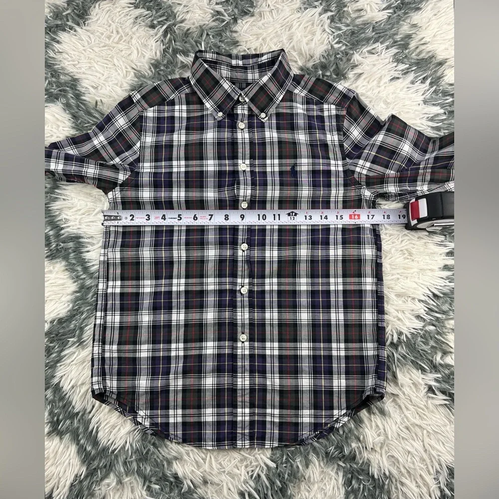 Ralph Lauren Kids Boys Purple Black Plaid Long Sleeve Button Up Shirt Size M